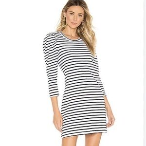 ALC Black and white stripedpuff sleeve mini dress